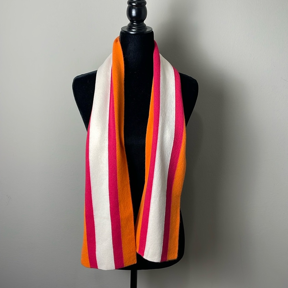 J. Crew Pink Orange and White Striped Scarf - 100% Cashmere - NWOT